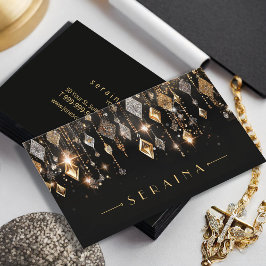 Gold und Silver Boho Edelsteine auf schwarz ID1035 Visitenkarte
