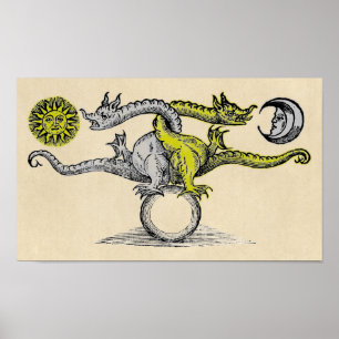 Gold und Silver Dragon Symbol Poster