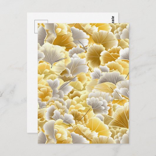 Gold und Silver Gingko Blätter Chiyogami Postkarte (Vorne/Hinten)