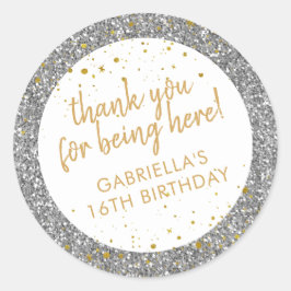 Gold und Silver Glitzer Danke für die Geburtstagsg Runder Aufkleber