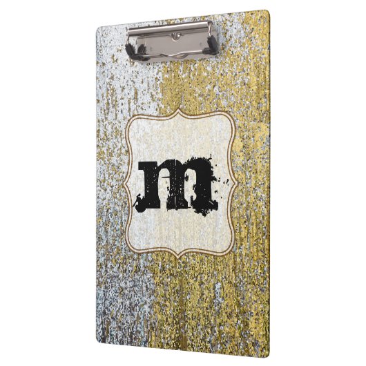 Gold und Silver Grunge Monogram Erstklammer Klemmbrett (Links)