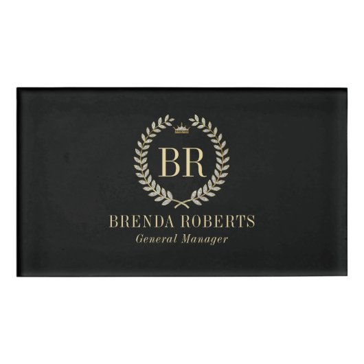 Gold und Silver Laurel Wreath Custom Monogram Namenschild (Vorderseite)