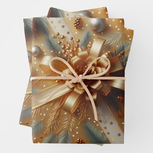 Gold und Silver Metallic Polka Dots Weihnachten Geschenkpapier Set (Beispiel)