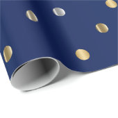 Gold und Silver Polka Dots und Navy Blue Satin Geschenkpapier (Rolleneckpunkt)