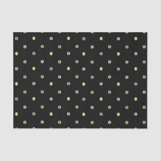 Gold und Silver Polka Punkte auf schwarz Seidenpapier (Vorderseite)