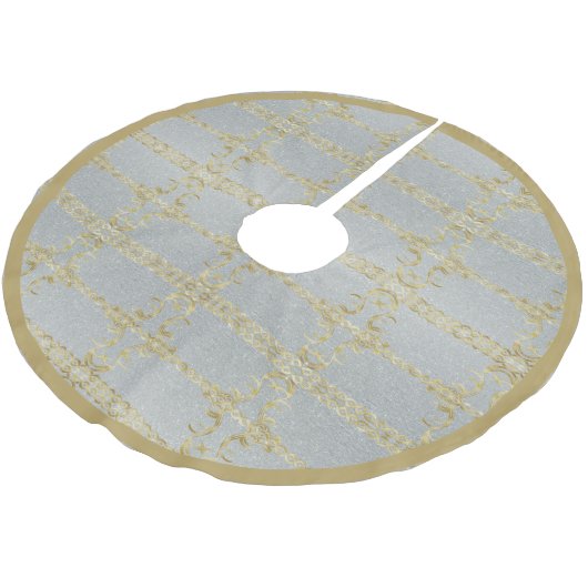 Gold und Silver Polyester Tree Skirt Polyester Weihnachtsbaumdecke (Schrägansicht)