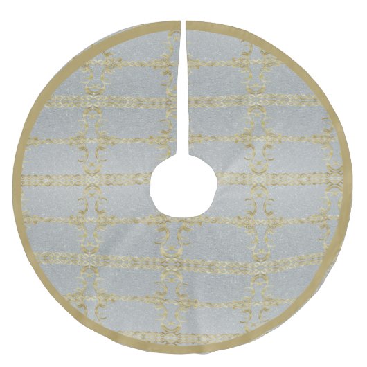 Gold und Silver Polyester Tree Skirt Polyester Weihnachtsbaumdecke (Vorderseite)