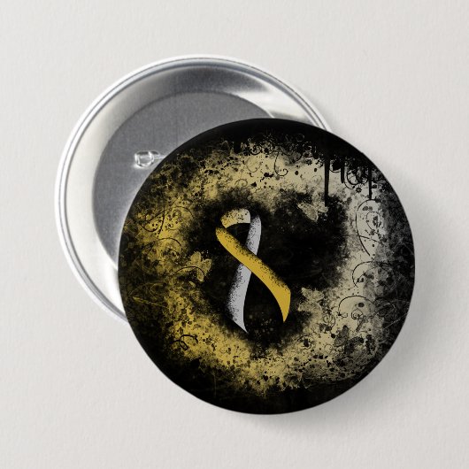 Gold und Silver Ribbon Grunge Herz Button (Vorne & Hinten)