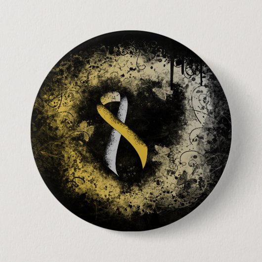 Gold und Silver Ribbon Grunge Herz Button (Vorderseite)
