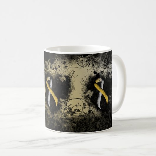 Gold und Silver Ribbon Grunge Herz Kaffeetasse (VorderseiteRechts)