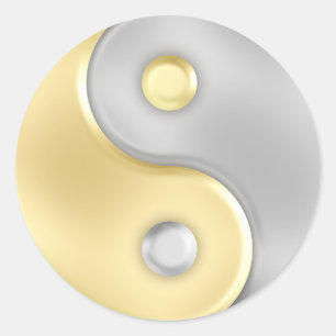Gold und Silver Yin und Yang Runder Aufkleber