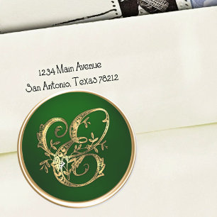 Gold- und Smaragd-Monogramm E-Umschlag-Siegel Runder Aufkleber