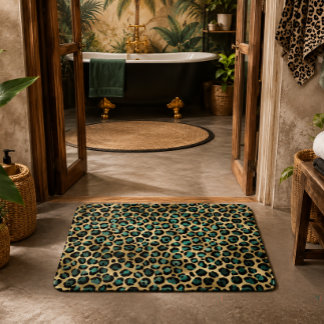 Gold- und Teal-Glam-Leopardenprint Badematte