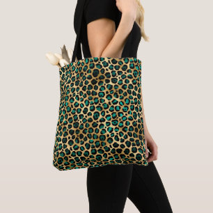 Gold- und Teal-Glamour-Leopardenprint Tasche