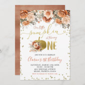 Gold und Terracotta Floral Pumpkin Erster Geburtst Einladung (Vorne/Hinten)