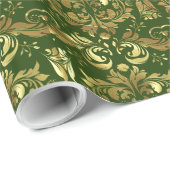 Gold und tiefgrünes Blumenmuster Geschenkpapier (Rolleneckpunkt)