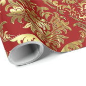Gold und tiefrote Vintage Damaskus Geschenkpapier (Rolleneckpunkt)
