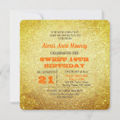 Gold und Topaz Orange Glitzer Sweet 16 Einladung (Vorderseite)