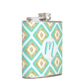 Gold und Türkis Chic Ikat Muster Flachmann (Rechts)