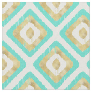 Gold und Türkis Chic Ikat Muster Stoff