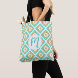 Gold und Türkis Chic Ikat Muster Tasche
