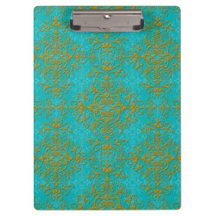 Gold- und Türkis-Damaskus-Style-Muster Klemmbrett