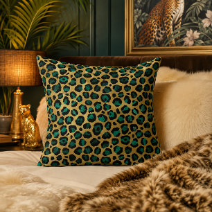 Gold- und Türkis-Glamour-Leopardenprint Kissen