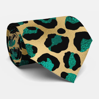 Gold- und Türkis-Glamour-Leopardenprint Krawatte
