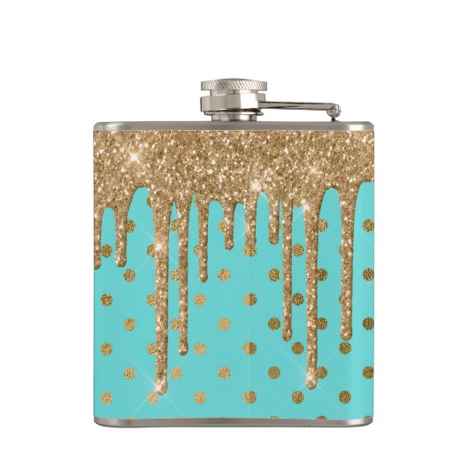Gold und Türkis Polka Dot Flask Flachmann (Rückseite)