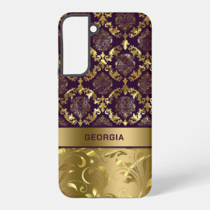 Gold- und violette florale Damast-Monogramm LifePr Samsung Galaxy Hülle