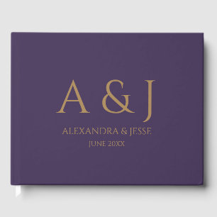 Gold- und Violette Hochzeitsmonogramm Minimalistis Gästebuch