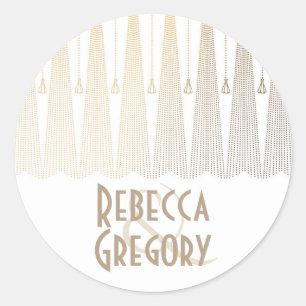 Gold- und Weiß Art Deco Chic Vintage Hochzeit Runder Aufkleber