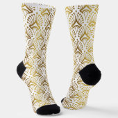 Gold und Weiß Art Deco Muster 3 Socken (Gewinkelt)