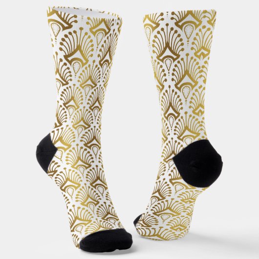 Gold und Weiß Art Deco Muster 3 Socken (Gewinkelt)