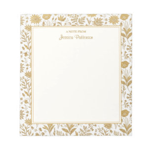 Gold- und Weiß-Blumen-Toile-Muster personalisiert Notizblock