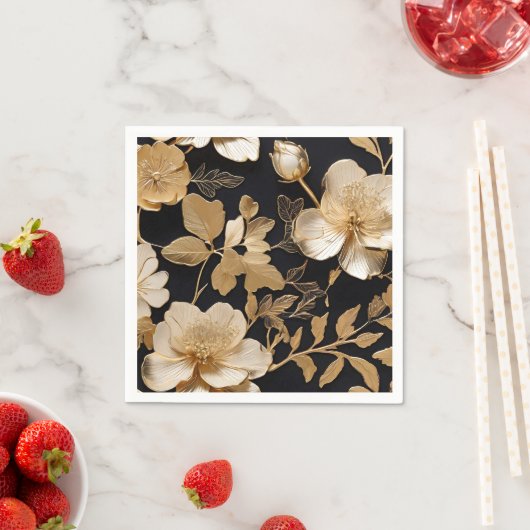 Gold und Weiß Blumenmuster auf Schwarz Serviette (Beispiel)