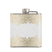 Gold und Weiß Blütenpaisley Flachmann (Rückseite)