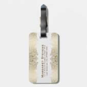 Gold und Weiß Blütenpaisley Gepäckanhänger (Rückseite vertikal)