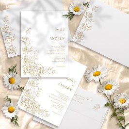 Gold- und Weiß-Botanischer Brautstrauß-Garten-Hoch Einladung