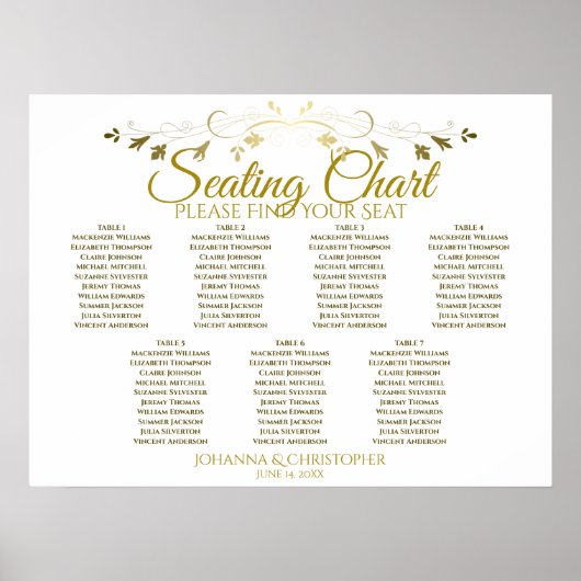 Gold und Weiß Elegant 7 Tabelle Hochzeitsstühle Ch Poster (Vorne)
