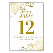 Gold und Weiß Elegant Frilly Wedding Tischnummer (Vorderseite)