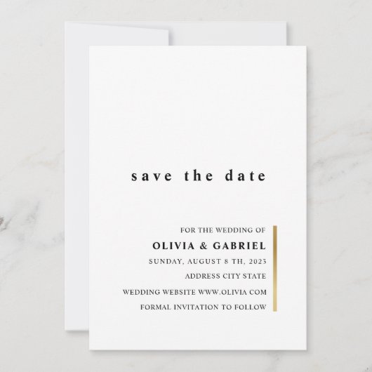 Gold und Weiß. Elegante, einfache Typografie Save The Date (Vorderseite)