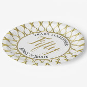 Gold und Weiß, elegante Jubiläumsfolie Pappteller (Schrägansicht)