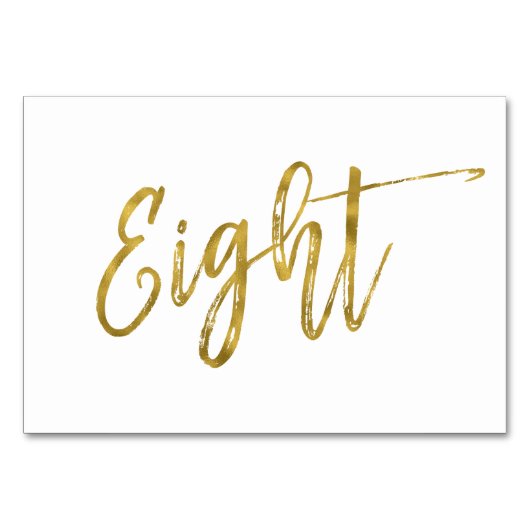 Gold und Weiß Elegante Tischnummer Acht. (Vorderseite)