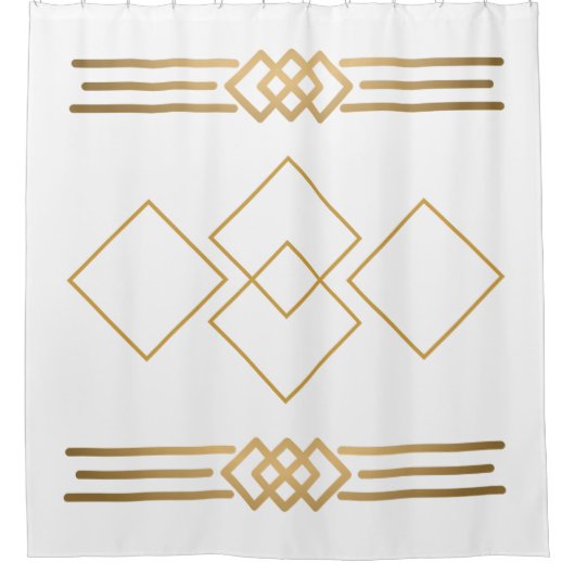 Gold und Weiß geometrisch Duschvorhang (Vorderseite)