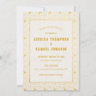Gold- und Weiß geometrische Art Deco Hochzeit Einladung