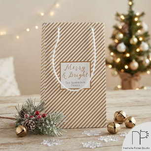 Gold- und Weiß gestreifte Tasche Kleine Geschenktüte