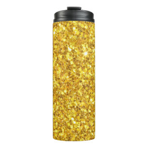 Gold und weiß glänzender Glitter Thermosbecher