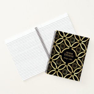 Gold- und Weiß-Glitter-Geometrie auf Schwarz Notizblock