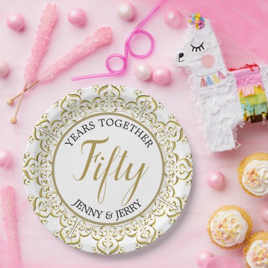 Gold und Weiß klassische Papierplatte Pappteller (Party)